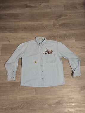 Vintage Looney Tunes Embroidered Chambray Button Down Shirt Unisex Adult M